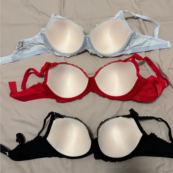 Pink by Victoria’s Secret Lightly Lined Balconette Bra Set - Blue, Red, Black - Picture 3 of 6